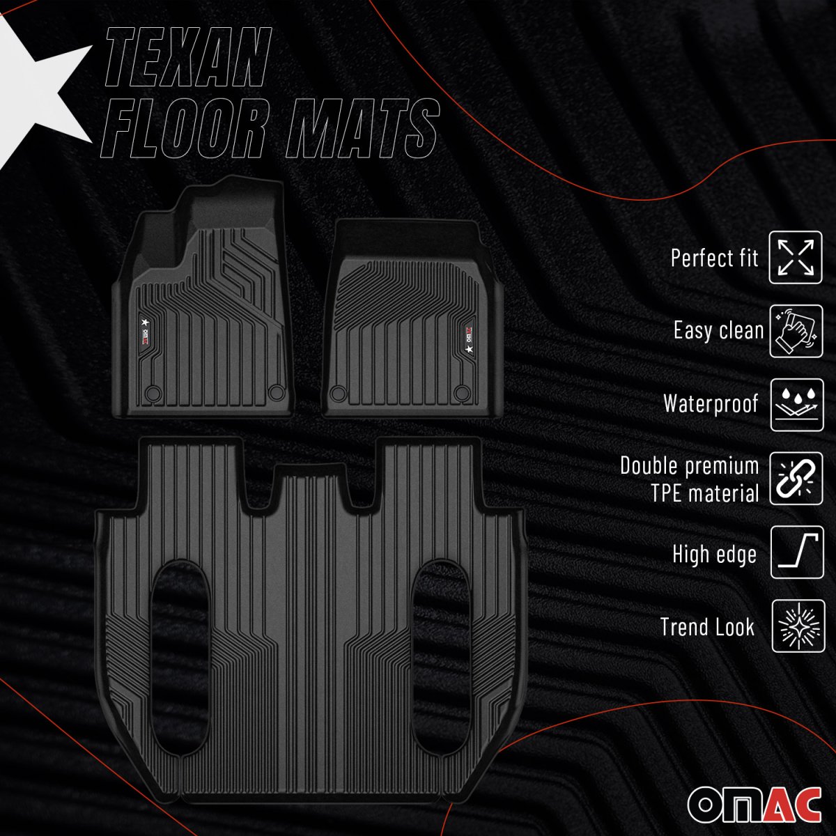 Tesla X Floor Mats - Front + Rear - Omac - Texan - 2022